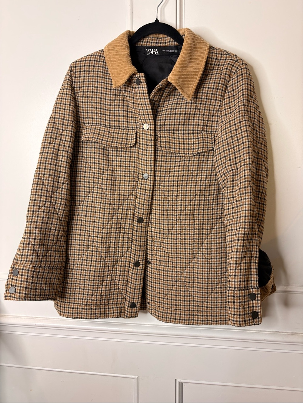 Zara Brown Plaid Quilted farm girl with Corduroy Collar